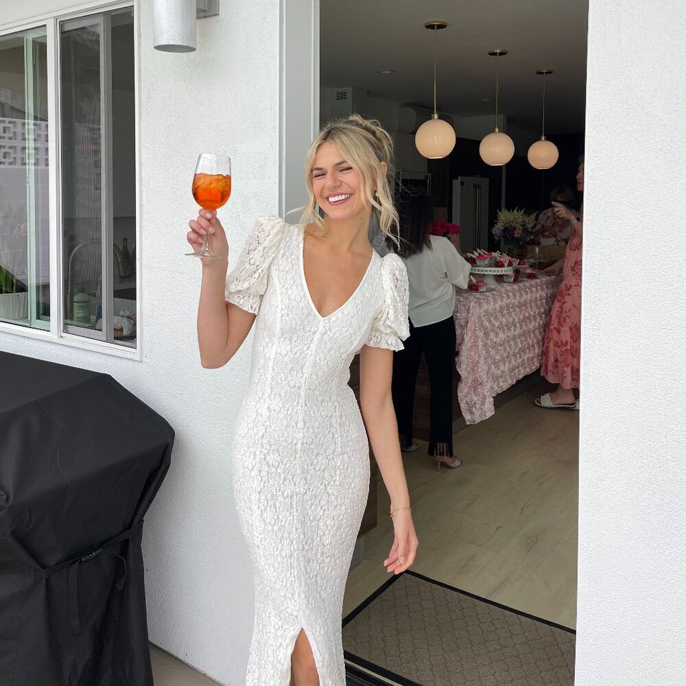 ROTATE BIRGER CHRISTENSEN  puffy-sleeve lace maxi dress